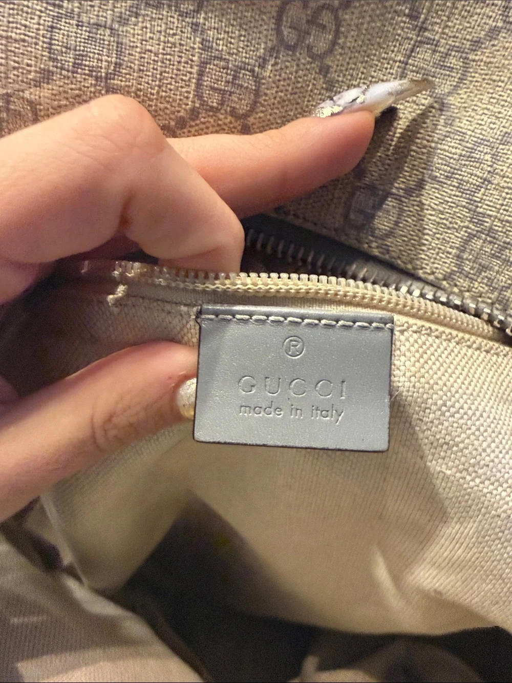 Gucci Beige GG Supreme Canvas Backpack with Gray Leather Trim